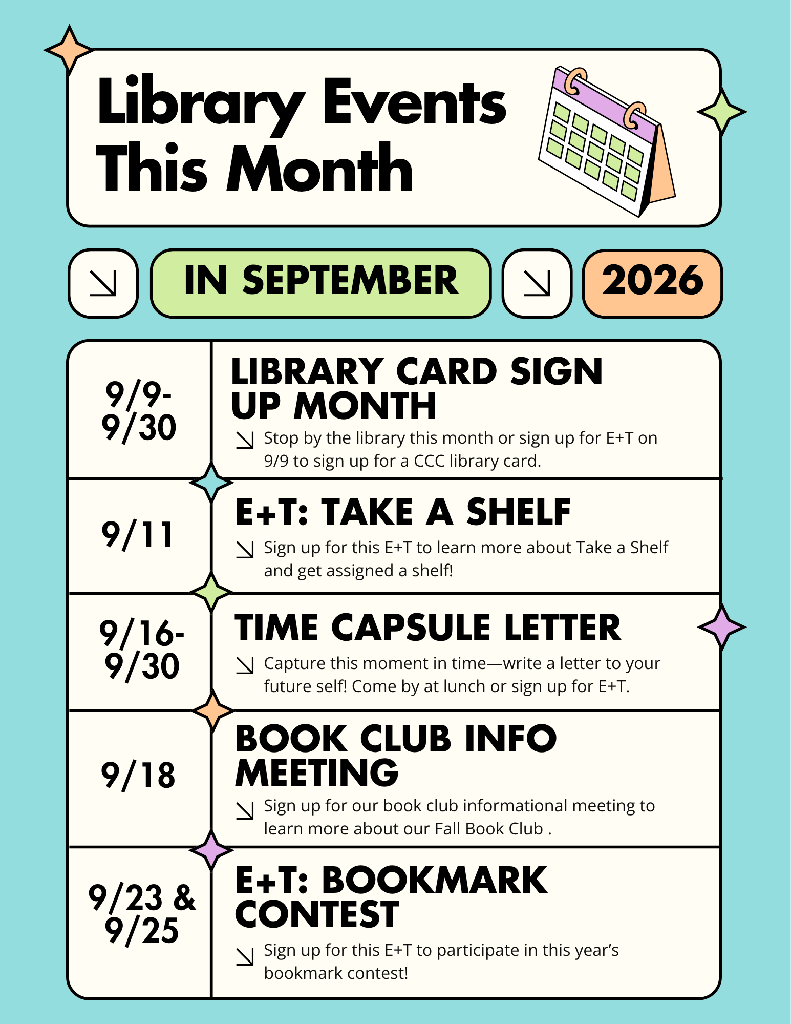 Monthly events calendar