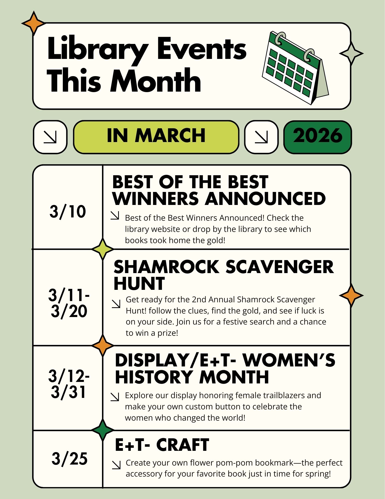 Monthly events calendar