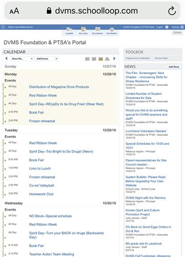 DVMS Website Logged in with School Loop ID
